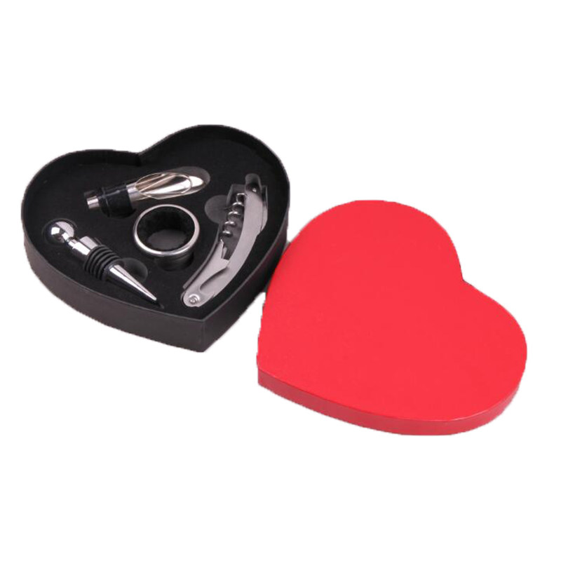 BR-WG26 4pcs Heart Shaped Wine Opener And Stopper Set